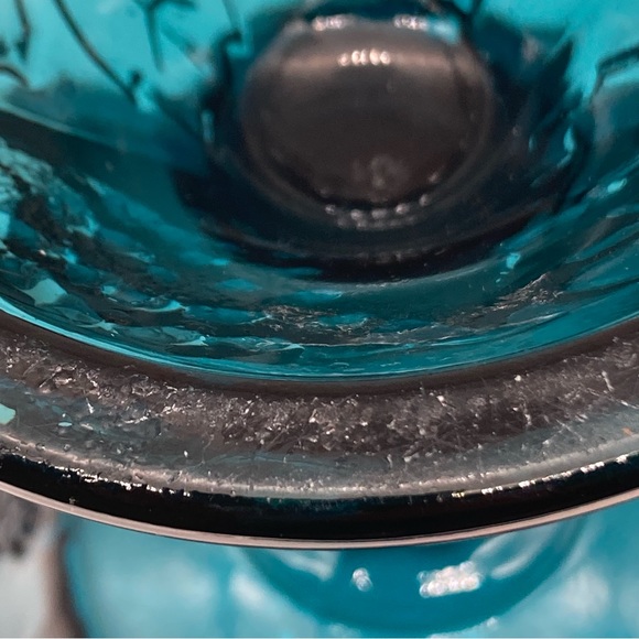 Indiana Glass teal pedestal dish grape pattern - Picture 7 of 12